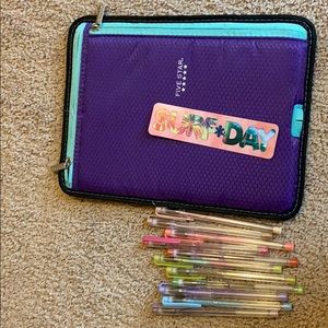 Gel pens a book mark and a pencil pouch